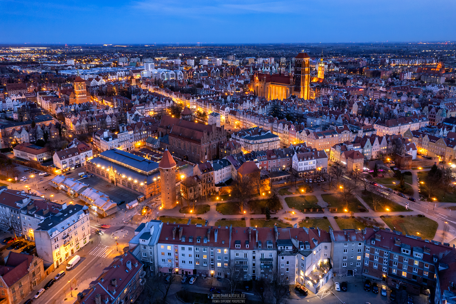 Evening panorama of Gdańsk