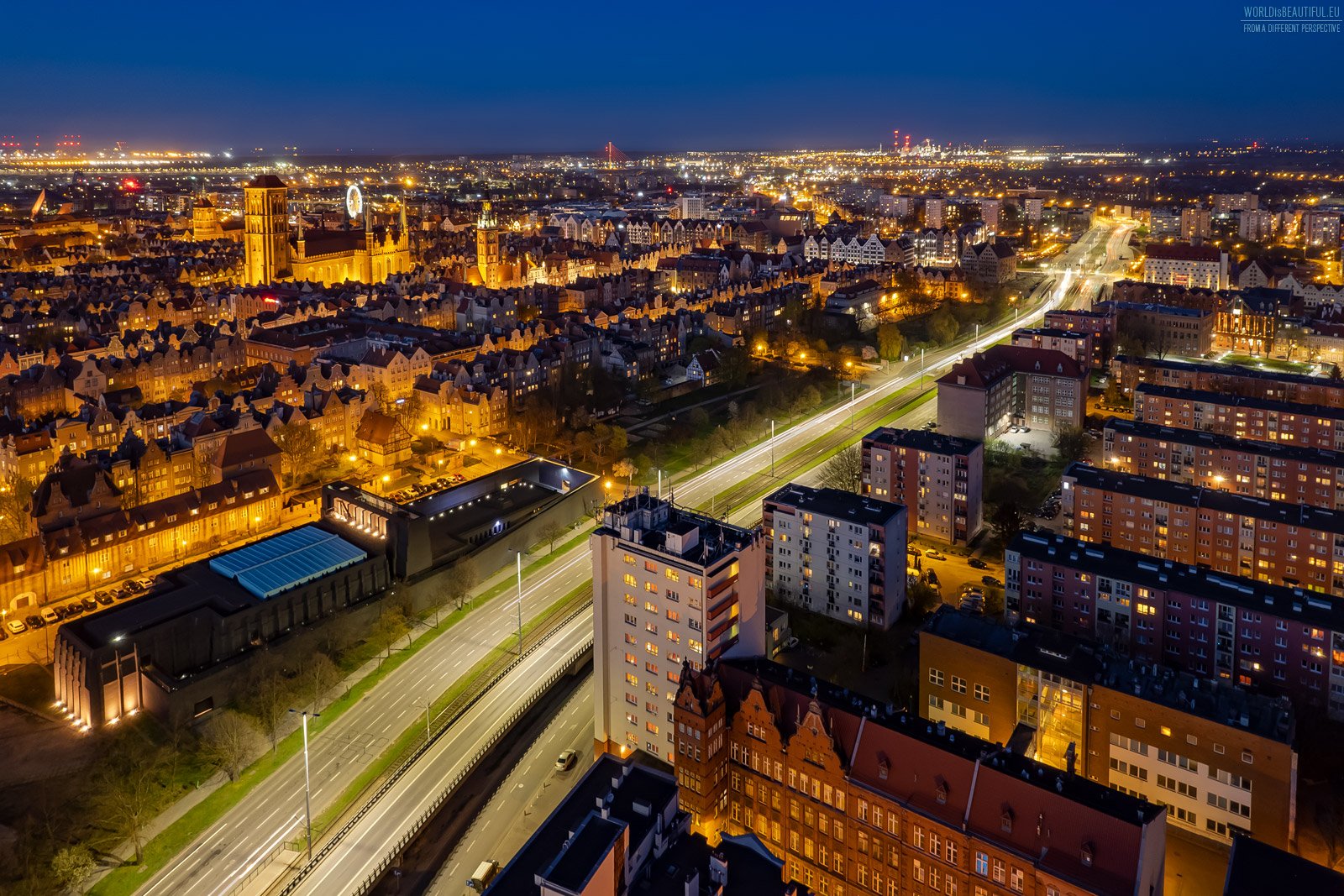 Night panorama of Gdańsk