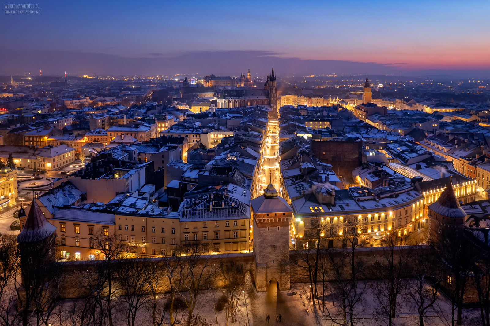 The night panorama of Krakow
